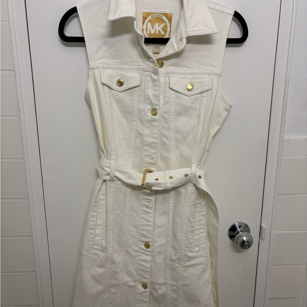 NWT Michael Kors Cream Belted Dress with Gold Accents